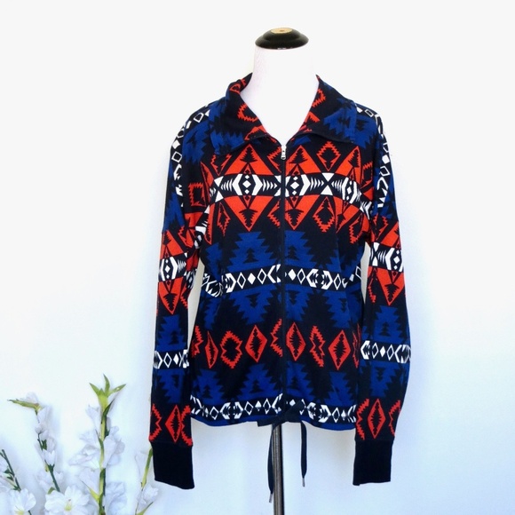NEW! Lauren Ralph Lauren Active Aztec Full Zip Jacket Orange Blue SZ M - Picture 1 of 6